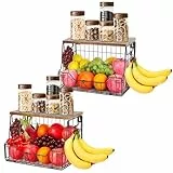 Livabber Obstkorb für Küche, Metall-Obst-Gemüse-Aufbewahrungsbehälter mit 2 Bananenaufhängern, Drahtkorb für die Arbeitsplatte, Organizer für Snacks, Kartoffeln, Zwiebeln, Schraubmontage oder Ständer
