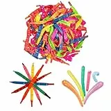 100 Stück Raketenballons Bunte Lange Streifenballons Raketen Luftballons mit Blasrohr, Gedrehte Luftballons Fliegende Ballons Modellier mit Pfeifen für Feiertage Geburtstag Hochzeit Party Dekoration