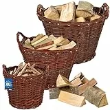 KOTARBAU® 3er Set Weidenkorb mit Griffen - ø 30 cm/ø 40 cm/ø 50 cm - Blumen Korb - Aufbewahrung von Spielzeug - Holzkorb für Kaminholz - Erntekorb aus Weide - Aufbewahrungskörbe - Braun