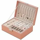 Mtianxy Schmuckkästchen, Damen Doppelschicht PU-Leder Aufbewahrungskoffer für Ringe Ohrringe Armbänder Halsketten Schmuck Veranstalter Geschenkbox für Mädchen Frauen(Rosa)