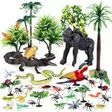 SIENON 39 Stück Regenwald Tierfiguren Set Modell Tress Kit Regenwald Diorama Projekt mit Gorilla Papagei Krokodil Capybara Schlange Insekten Playset für Kinder Geburtstag Kuchen Toppers Party Deko