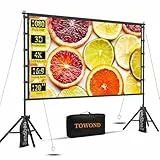 TOWOND 120 Zoll Projektorleinwand mit Ständer, Faltbare Tragbare 16:9 HD Outdoor Projektor Leinwand für Heimkino und Garten, Vorne und Rückprojektion, Waschbar Faltenfrei Polyester mit Tragetasche