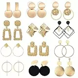 12 Paar Statement Ohrringe für Damen Mädchen Geometrische Metallic Große Ohrringe Set Stud Ohrringe in Goldfarbe Hypoallergen Plättchen Hängeohrringe