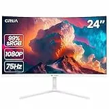 CRUA 24 Inch White Monitor, FHD(1920×1080p) 75Hz 99% sRGB Computer Monitor, LED Filter Blue Light 178° Wide Viewing Angle Curved for Home, Office and Dormitory(HDMI, VGA)-White