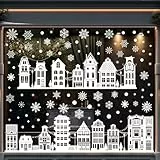 Fensterbilder Weihnachten, Weiß Weihnachten Fenster Dekoration Fenstersticker Doppelseitige Statisch Aufkleber Selbstklebend Fensteraufkleber ür Weihnachten Dekoration (Weißes Haus)