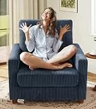 Kidirect Cord Sessel Wohnzimmer, 90CM Lesesessel Bequem 57CM Extra Tiefe Sitze, Ohrensessel Werkzeugfreie Montage, Big Sessel mit 2 Kissen, Modernes Sofa Klein fürs Büro, Schlafzimmer Sofas Blau
