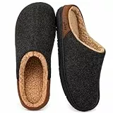 LongBay Herren Wollartige Hausschuhe mit Memory Foam und weichem Sherpa-Futter für drinnen und draußen Schwarz, 44