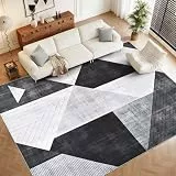 Alishomtll Wohnzimmer Teppich Anti-Rutsch Weich Kurzflor Küchenteppich Moderner Geometrische Muster Pflegeleicht Waschbar Teppich Läufer für Schlafzimmer Kinderzimmer Eingang Schwarz Grau 200 x 280 cm