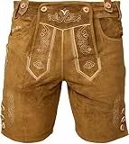 STEIGENHÖFER Lederhose Herren Tracht kurz - Anton - Trachtenhose mit Trägern - 100% Rindsleder - Traditionelle Echtlederhose - Ideal für Dein Oktoberfest Herren Outfit - Hellbraun - 52