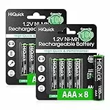 HiQuick AAA Akku, Micro AAA NI-MH 1100mAh, wiederaufladbare AAA Batterien 1,200 Zyklen, geringe Selbstentladung mit Verkaufsverpackung und 8 Stück Akkus