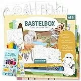 Papierdrachen Bastelbox Tiere unserer Welt – Komplett-Set -inkl. Stanzbögen u. Hintergründen – 12 Bicolor-Farbstifte - Klebestift - Aufbewahrungsbox - kreatives Lernen