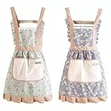 JazRvr 2 Stück Schürzen, Schürze mit Taschen, Verstellbare Kochschürze Damen, Küchenschürze Mama, Koch schürze Für Kochen, Backen, Restaurant, Café, Haus(Grün Und Blau)