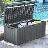 YITAHOME Outdoor-Speicherbox mit Kissen, 120-Gallonen-Wasserdichte Terrassenspeicherbox für Gartengeräte, Terrassenkissen und Pool-Zubehör, abschließbar, einfach montierbar (dunkelgrau)
