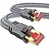 SNOWKIDS Cat 8 Netzwerkkabel 1m, 40Gbps LAN Kabel Hochgeschwindigkeits 2000MHz S/FTP Ethernet Kabel Gigabit RJ45 Nylon geflochtener Vergoldeter Patchkabel für PS5/4 Router Modem TV Switch Laptop