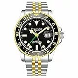 Stuhrling Original Herren Edelstahl Jubiläumsarmband GMT Uhr - Schweizer Quarz, Dual Time, Quickset Datum mit verschraubter Krone, wasserdicht bis 10 ATM (Gold)