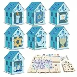 WEDNOK 7 Sets Chanukka Haus Bastelset Kinder Hanukkah Bausatz Holz Menorah Holzbausatz zum Bemalen Kreativsets mit Menorah Hexagramm Dreidel für Jüdisches Judentum Chanukka