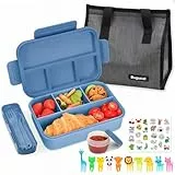 Bugucat Brotdose mit Fächern 1300ML,Lunchbox Kinder Auslaufsicher mit Lunchtasche,Brotdosen Bento Box mit Besteckset Obstgabel für Erwachsene,Vesperdose Frühstücksbox für Jungen&Mädchen,Dunkelblau