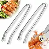 Hysenm 2 Stück BBQ Würstchen Wendezange, Wurst Edelstahl Küchenzange 38cm langer Griff Verdicken, Grillzange mit Rädchen zum Drehen Hot Dog Zange Mehrzweck Grillzange für Camping Küchen