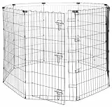 Amazon Basics Achteckig, Laufgehege für Hunde und andere Haustiere, faltbar, Metall, mit Tür,107 cm, Schwarzer