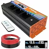 2000W wechselrichter 12v auf 230v，der umwandler Inverter Konverter mit 3 EU Steckdose und USB und Type-C Port,Steckdose mit Fernbedienung spannungswandler für Haushaltsgeräten,KFZ （Batteriefrei）