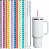 VITEVER 10 Stück Wiederverwendbare Strohhalme für Stanley Cup, Ersatz Strohhalme Set, 12IN Swirl Strohhalme perfekt für Stanley's Trinkgläser mit 2 Reinigungsbürste