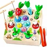 COOLJOY Montessori Spielzeug ab 2 3 Jahre, 4 in 1 Karotten Steckspiel Holz, Magnetische Angelspie, Holzspielzeug Motorikspielzeug, Halloween und Christmas Geschenk für 2 3 4 Jahre Junge und Mädchen