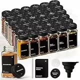 MHDCLY 36er Set Gewürzgläser mit Streueinsatz - 120ml Eckig Gewürzdosen Glas mit Deckel Schwarz - Inkl. 342 Etiketten (Deutsch) & Trichter - Spice Jars Set für Gewürz Organizer, Schublade - Luftdicht
