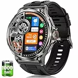 Smartwatch Herren Militär mit 1000 mAh Akku, 1.92' AMOLED Touchscreen Fitnessuhr mit Telefonfunktion, 5ATM Wasserdicht, 120+ Sportmodi Sportuhr, Herzfrequenz SpO2 Schlafmonitor, iOS Android, Schwarz