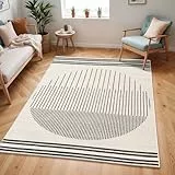 Livabliss Nairobi Boho Teppich für Wohnzimmer & Schlafzimmer, 130x170 cm – Skandinavisch Modern, Geometrisches Muster in Elfenbein, Schwarz, Crème