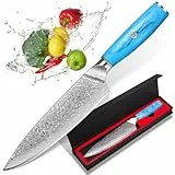 Home Safety Damast Küchenmesser, Kochmesser Damastmesser mit extrem Scharf 19.5 cm Klinge Chefmesser aus 67 Lagen Vg-10 Damaststahl Ergonomischer Naturharzgriff, Geschenkbox