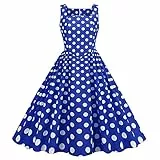 FYMNSI Vintage Kleid 50er Jahre Pin Up Damen Elegant gepunktet Ärmellos Rockabilly Square Kragen Cocktailkleid Abendkleid Party Hochzeit, blau, XXL