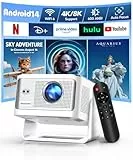 Alwtniet Mini Beamer Projektor 4K 8K Unterstützt, Full HD 1080P Smart Projector mit Android 14, WiFi 6 Bluetooth 5.4, Autofokus Auto Keystone 180°Dreh Beamer klein Heimkino Ultrakurzdistanz HY350MAX