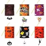 Fiada 6 Sets Halloween Papierlaternen mit Laternenstab Papier Kinderlaternen Geist Laterne Outdoor Faltbar Lampenschirm Papier Kürbis Spinne Fledermaus Gespenst Lampions für Halloween Dekoration
