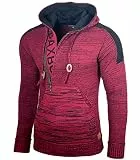 Baxboy Herren Strick-Pullover Kapuzenpullover Moderne Männer Pulli Grobstrick Strickjacke Winter-Freizeit-Jacke B-290, Farbe:Bordo, Größe:L