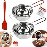 TLDNZXY 2 Stück Schmelztopf Kerzen, 480ml Schokoladen Schmelztiegel, Wasserbad Schmelzschale aus Edelstahl 304 mit Silikon Spatel für Schokolade Zucker Butter Käse Karamell Kerz