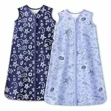 Unnivoll Schlafsack Baby Sommer 1.0 Tog 100% Baumwolle Babyschlafsack 6-12 monate Sommerschlafsack 78 cm für Jungen Mädchen Kinder Blauer Stern und Mond
