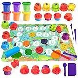 VBACALA 35 Stück Kinderknete Set mit 26 Buchstaben Stempeln & 6 Farben Bunter Knetmasse Knete ab 3 Jahre, Modelliermasse & Kreatives Knetwerkzeug Tischspiel, Vorschule Geschenk für Jungen Mädchen