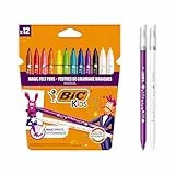 BIC Kids 9202962 Zauberstifte Colour & Erase, 12er Set, Filzstifte mit Zauber-Effekten, Auswaschbare Stifte für Kinder