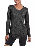 Deaviya Langarm Sportshirt für Damen, Laufshirt Langarm Locker, Langarmshirt Damen Sport Oberteil, Longsleeve T-Shirts Rundhalsausschnitt, Athletisch Lässig Fitness Workout Tops Seite Split Tee