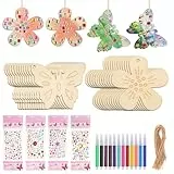 Hopton 40 Stück Bastelset Kindergeburtstag Schmetterling und Blume mit Aquarellstift & Edelsteinaufkleber Geschenkideen für Mädchen Spielzeug für DIY Handwerk, Kindergeburtstag