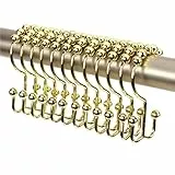 2 Lb. Depot Doppelte Duschvorhang-Hakenringe (Golddekor-Finish) Premium-rostbeständiger Edelstahl-Metallhaken, Messing-Rollkugeln gleiten auf Duschstangen, 12er-Set, gardinenringe