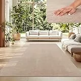 TT Home Wohnzimmer Teppich Kurzflor Anti-Rutsch Rückseite Unifarben Modern Waschbar, Farbe: Beige, Größe:160x220 cm