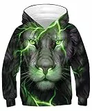 ALISISTER Teen Jungen Mädchen 3D Blitz Löwe Hoodies Kapuzenpullover Kinder Personalisiert Langarm Hooded Pullover Sweatshirt mit Taschen (XL=14-16 Jahre)
