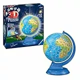 Ravensburger 3D Puzzle 11274 - Kinderglobus mit Licht in Deutscher Sprache - 180 Teile - Beleuchteter Globus aus dreidimensional geformten Puzzleteilen - für Kinder ab 6 Jahren