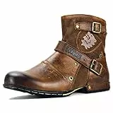 OSSTONE Herren Stiefel aus Rindsleder Lederstiefel mit Gummisohle Biker Boots mit Reißverschluss Männer Stiefeletten,OS-5008-1-E-Brown,Braun,US10.5(EU44.5)