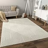 Paco Home Teppich Wohnzimmer Schlafzimmer Kurzflor Skandinavisches Boho Muster Geometrisch Rauten Motiv Einfarbig Weich Modern, Grösse:200x280 cm, Farbe:Creme 4