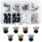TOAOB 14 Stück Sicherheitsaugen 12mm Puppenaugen Kunststoff Basteln Augen Glitter Spielzeug Augen Mit Wimpern und Hartscheibe für Häkeltiere Puppe Marionette Plüschtier Teddyaugen