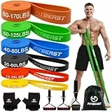 FitBeast Widerstandsbänder Set 6er, Trainingsbänder/Fitnessbänder mit Griffen & Türanker für Krafttraining, Klimmzughilfe & Heimtraining (6-teiliges Set 5-170 LBS)