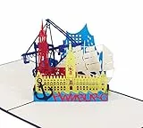 3D KARTE 'Hamburg Skyline' in blau I Pop Up Karte als Reisegutschein, Grußkarte, Glückwunschkarte, Geburtstagskarte I Klappkarte als Souvenir