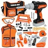 Vanplay Werkzeugkoffer Kinder mit Elektrischer Bohrmaschine, 43-teiliges Spielzeug Werkzeug mit Werkzeugtasche & Weste, Rollenspiel Spielzeug ab 3 4 5 6 Jahre Jungen & Mädchen